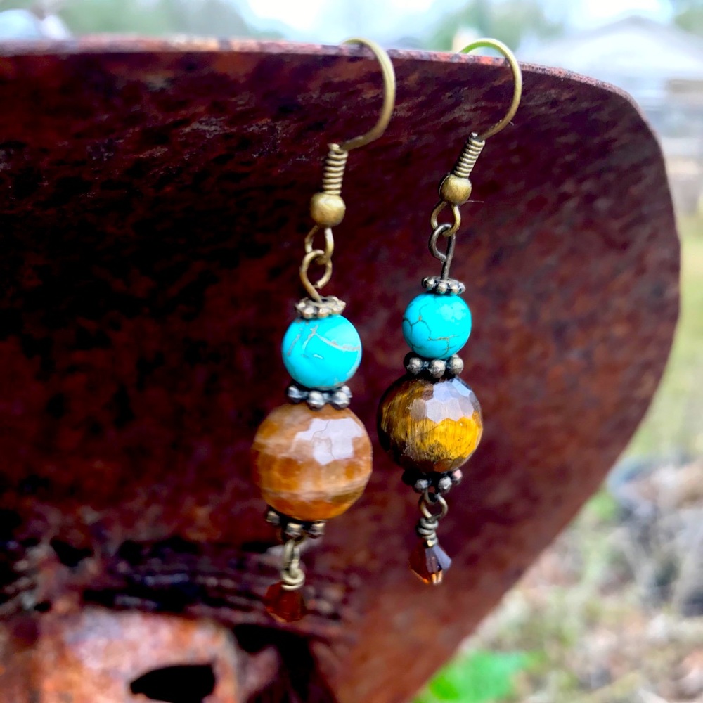 Tiger Eye and Magnesite with Swarovski Crystal